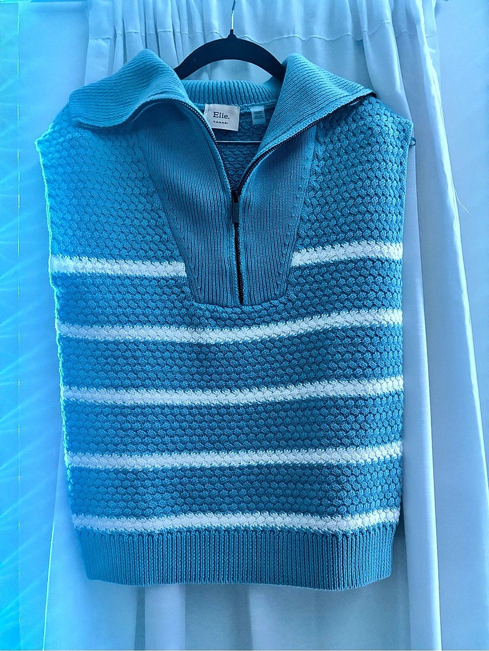 Elie Tahari Striped Half-Zip Sweater Vest Blue & White XS